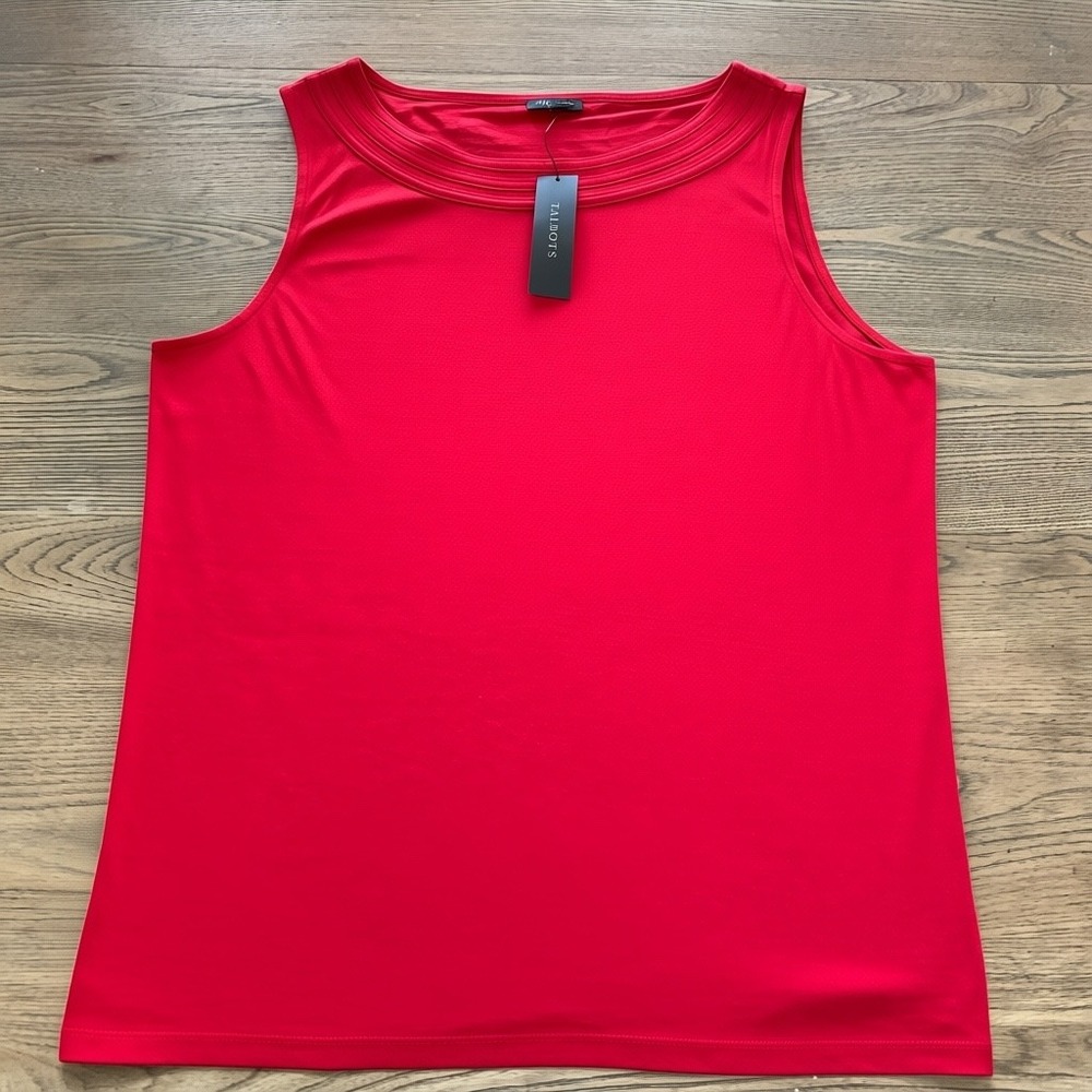 NWT Talbots Red Sleeveless Tank Top Shell Tiered Boat Neck XL